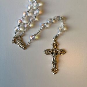 Rosary Beads - Iridescent/Clear and Silver